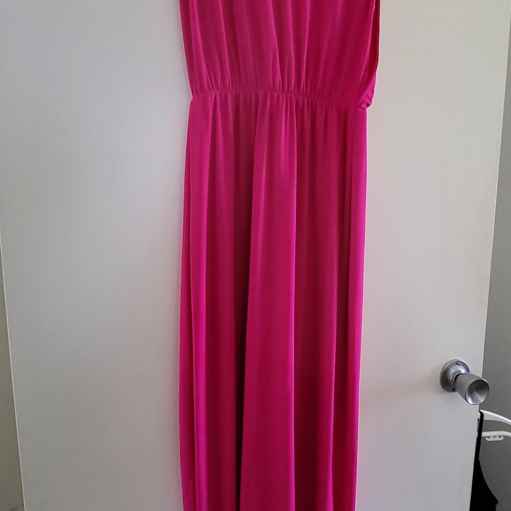 Sheike - Maxi Grecian-style Hot Pink Wrap Dress - Size 8 - Picture 3 of 4